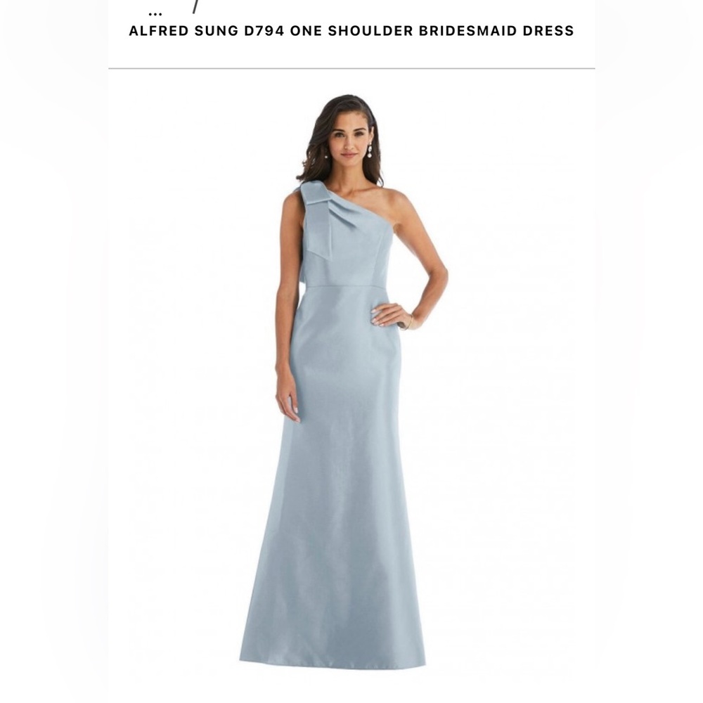 Alfred Sung one shoulder bridesmaids dress.